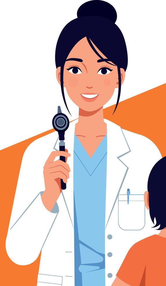 Female Doctor Using Otoscope Examining Child Patient Medical Checkup Illustration vector