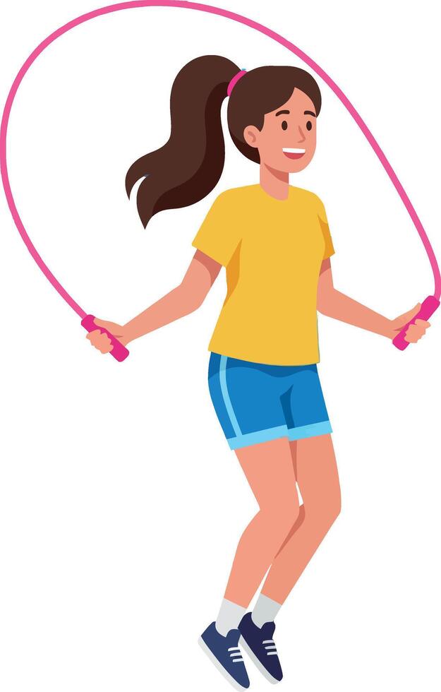 Girl jumping rope exercise fitness activity with pink rope and casual outfit illustration vector