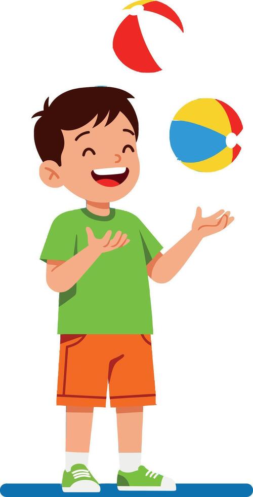 Boy Playing with Colorful Beach Balls in Summer Outdoor Fun Activity vector