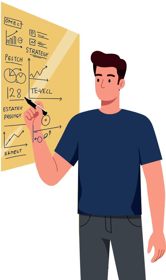 Man Writing on Transparent Board with Mathematical Formulas Illustration vector
