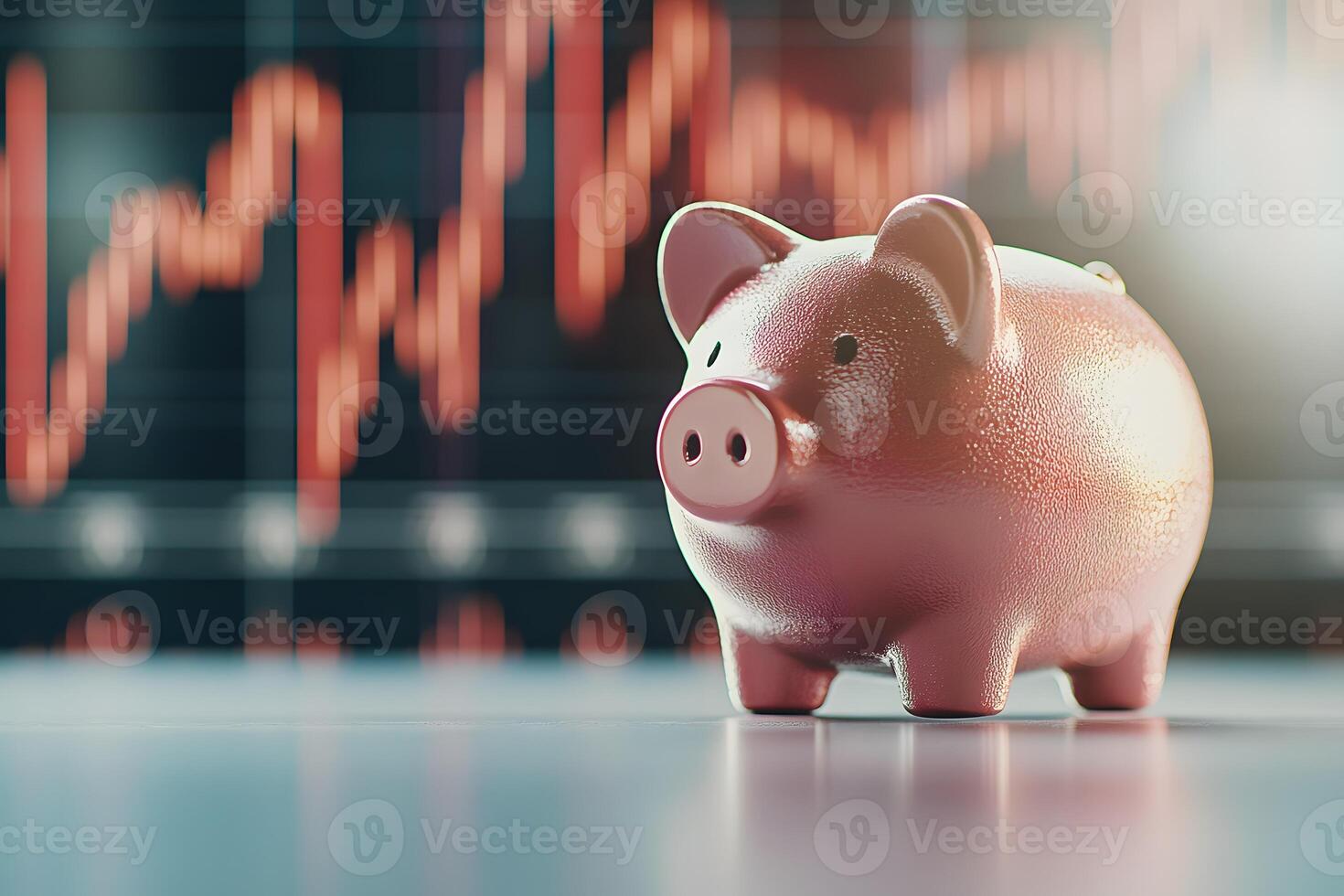 Pink Piggy Bank in Front of Stock Market Graph Showing Growth and Investment Opportunities, Symbolizing Financial Success and Savings Strategy for Future Wealth photo