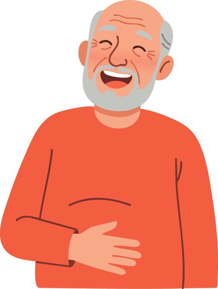 Elderly Man Laughing in Red Sweater Cartoon Style Illustration vector