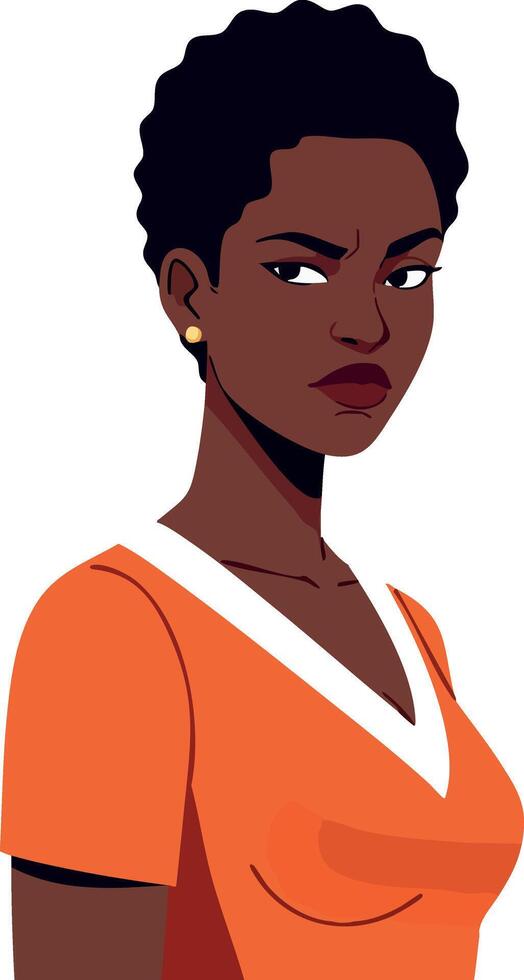 African American woman with short curly hair wearing orange shirt illustration portrait vector