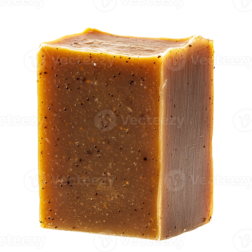 Closeup of handcrafted exfoliating soap bar with natural ingredients on a transparent background Concept of skincare, aromatherapy, and organic beauty png