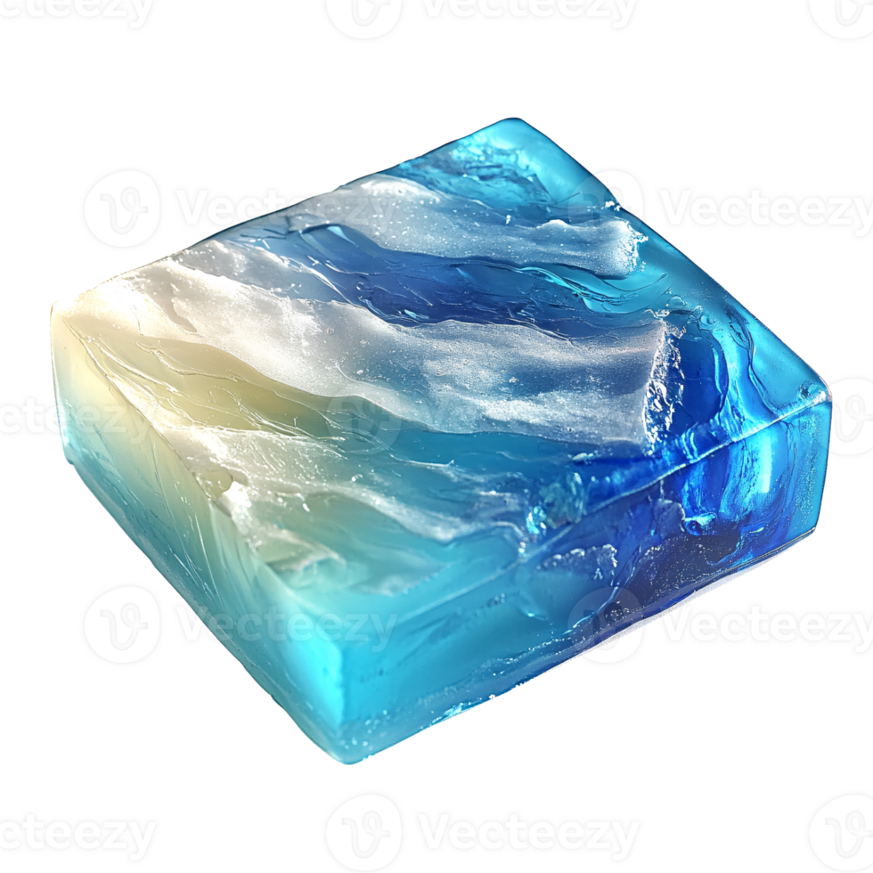 Abstract blue and white resin block with ocean wave effect on a transparent background Concept of art, design, and handmade craft png