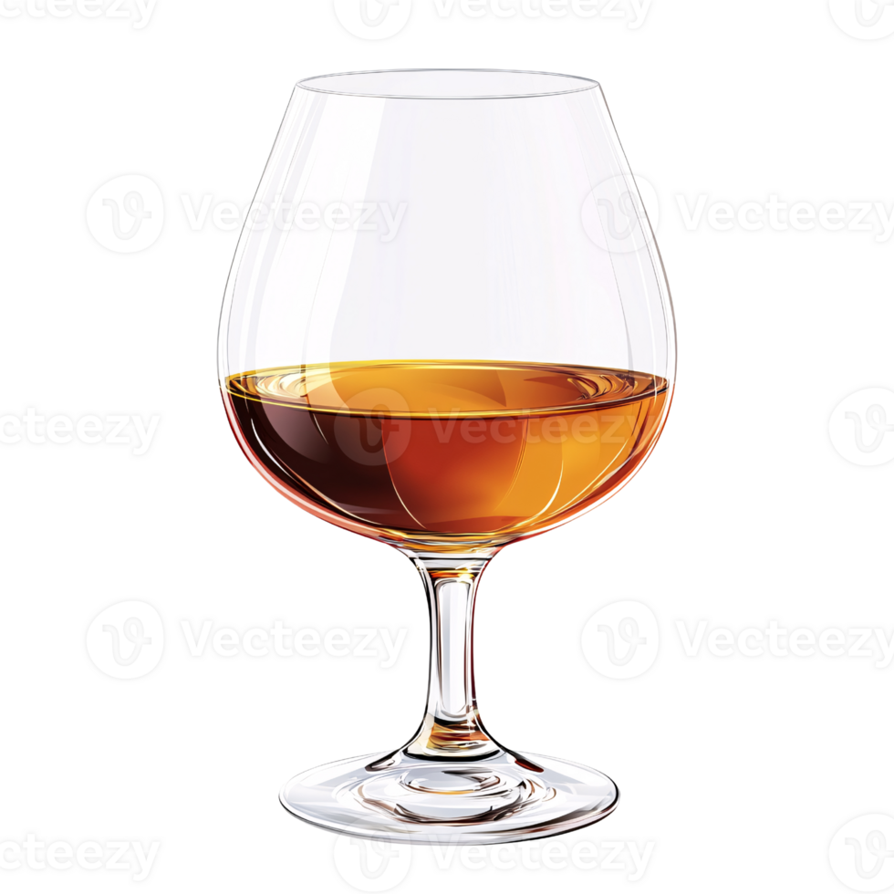 Elegant cognac glass with amber liquid on transparent background, showcasing luxury drink and refined taste for celebration and relaxation png