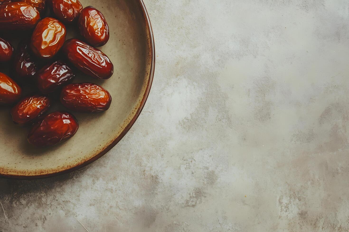 Fresh Medjool Dates on a Beige Plate with a Neutral Background, Perfect for Healthy Dessert, Culinary Inspirations, and Natural Food Settings in Gourmet Photography photo