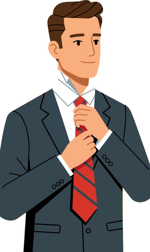 Businessman adjusting red striped tie in formal suit illustration portrait style vector