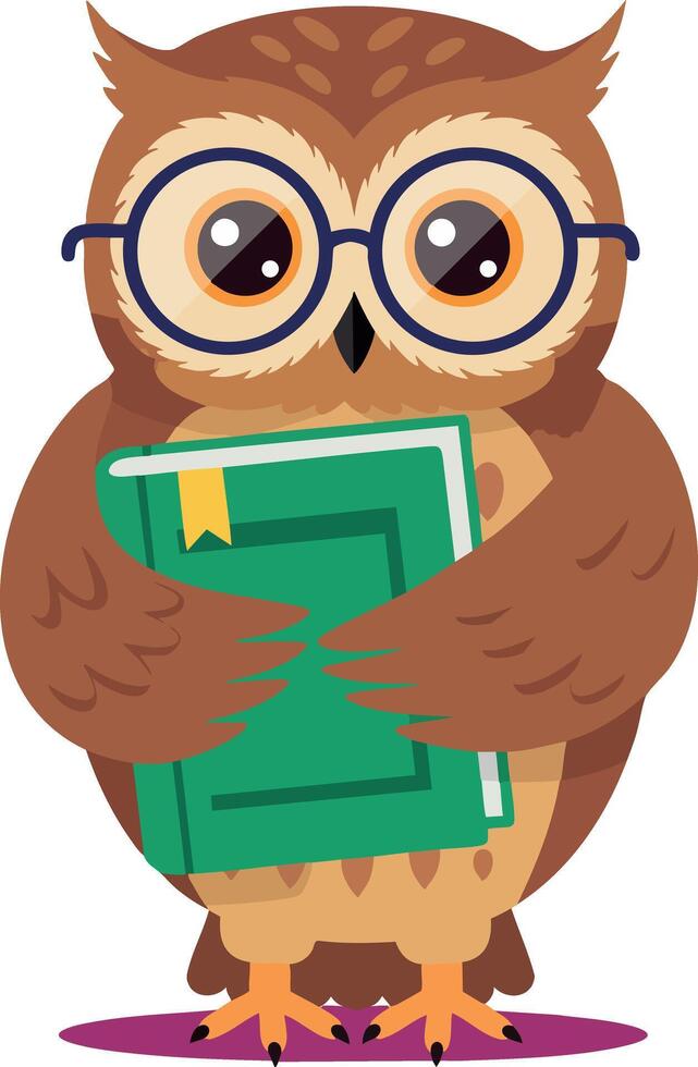 Owl Wearing Glasses Holding Green Book Cute Reading Animal Illustration vector