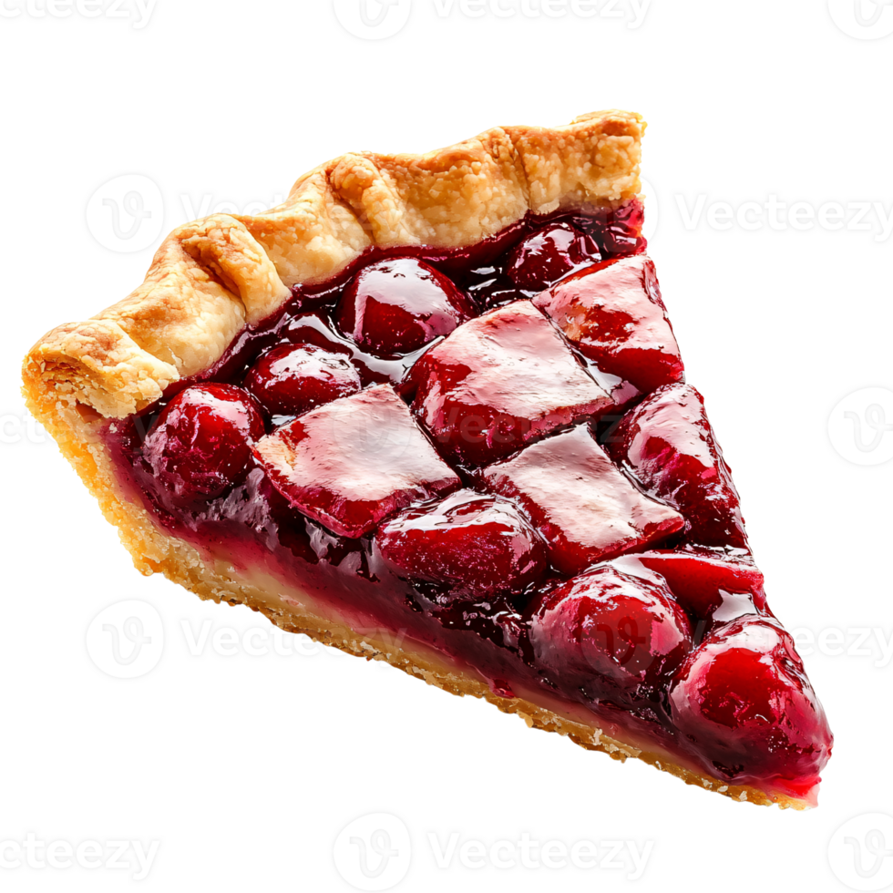 Delicious slice of homemade cherry pie with flaky crust on a transparent background Concept of comfort food, baking, and sweet dessert png