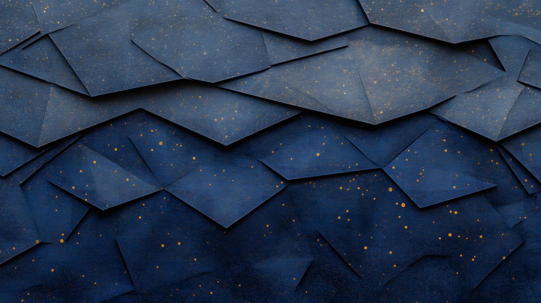 Abstract Paper Texture with Layered Blue Tones and Golden Specks Ideal for Backgrounds, Creative Projects, and Artistic Designs Featuring Geometric Folded Patterns photo