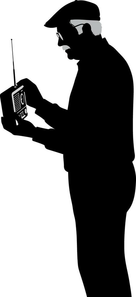 Silhouette of man using portable radio communication device illustration vector