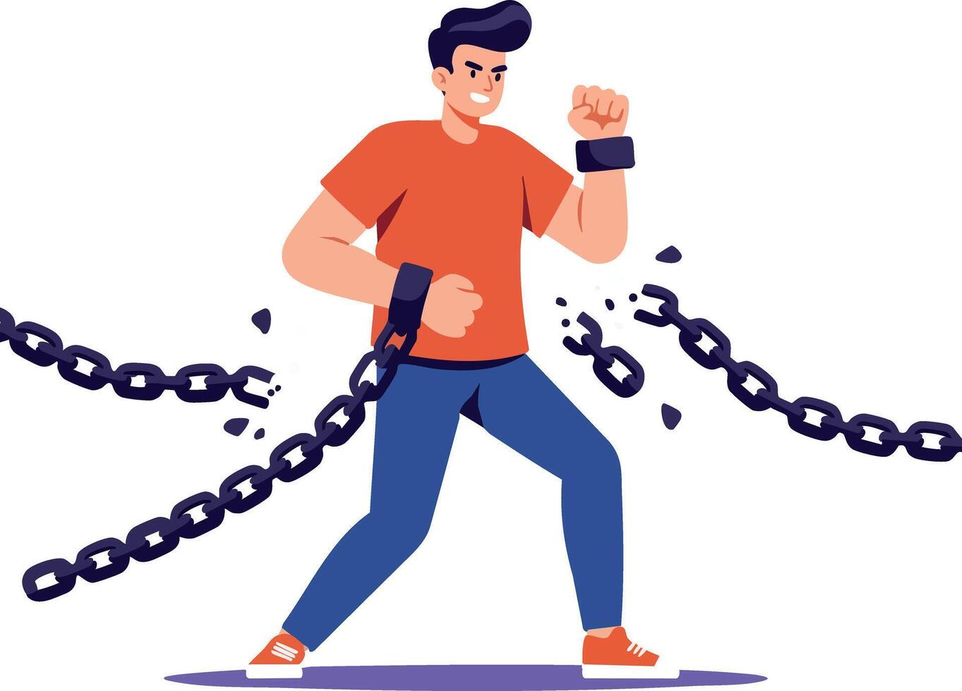 Man Breaking Free from Chains Symbolizing Freedom and Strength Illustration vector