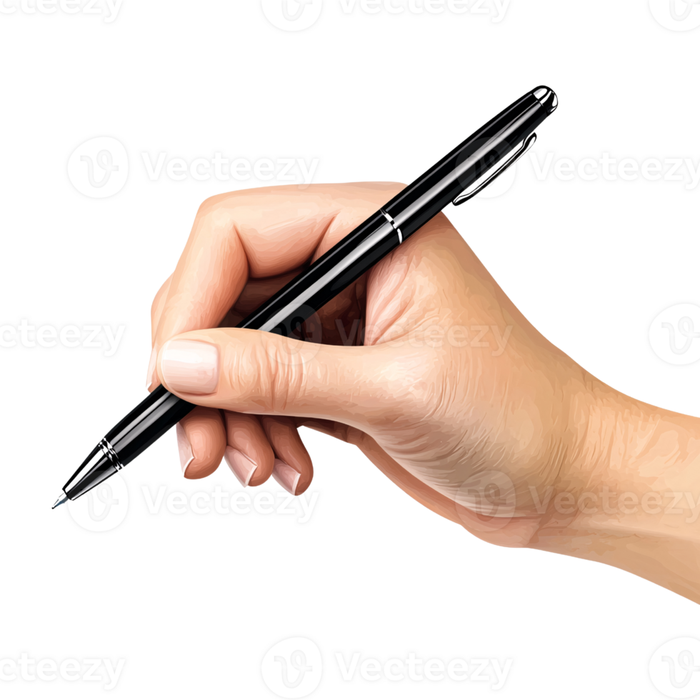 Caucasian adult hand holding black pen, writing or drawing on transparent background Concept of creativity, education, and office work png