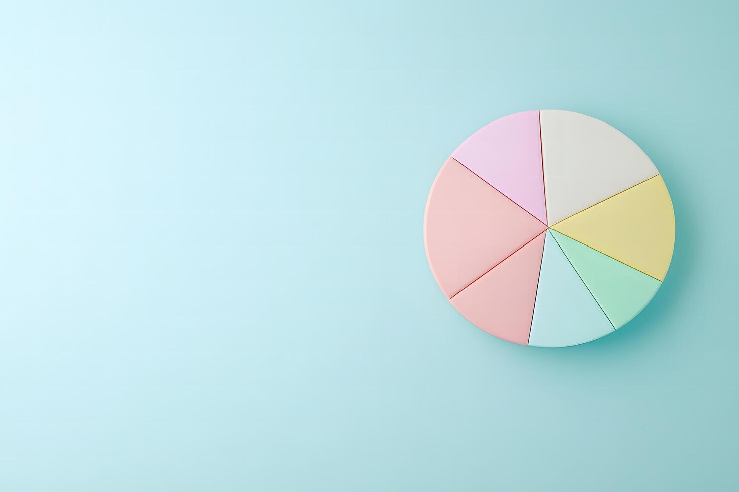 Colorful pastel pie chart on a mint green background, representing data visualization and creativity in design, suitable for business, education and marketing themes. photo