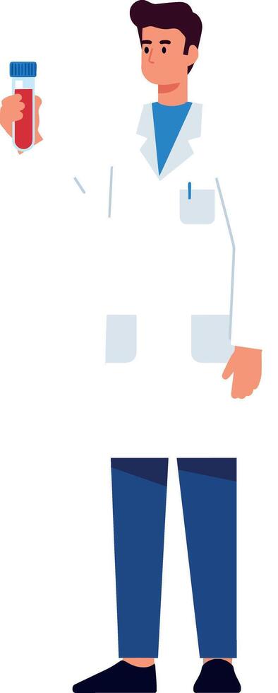 Male scientist holding test tube in white lab coat vector