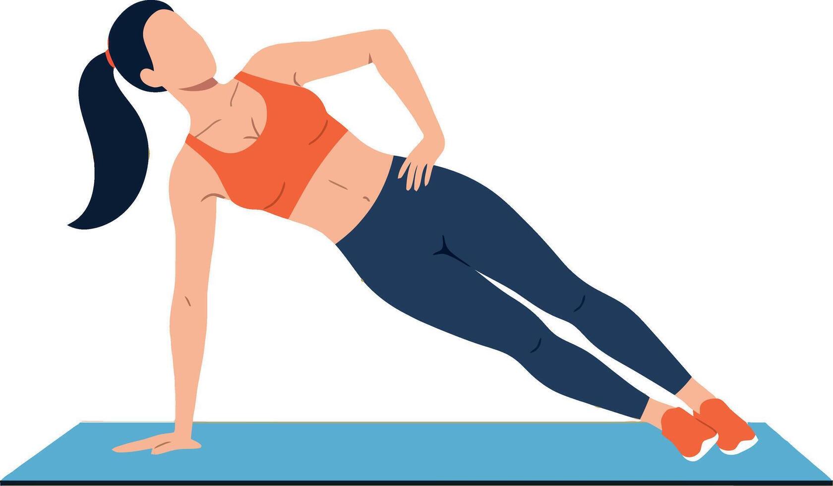 Woman Performing Side Plank Exercise on Blue Mat in Activewear for Fitness Training vector