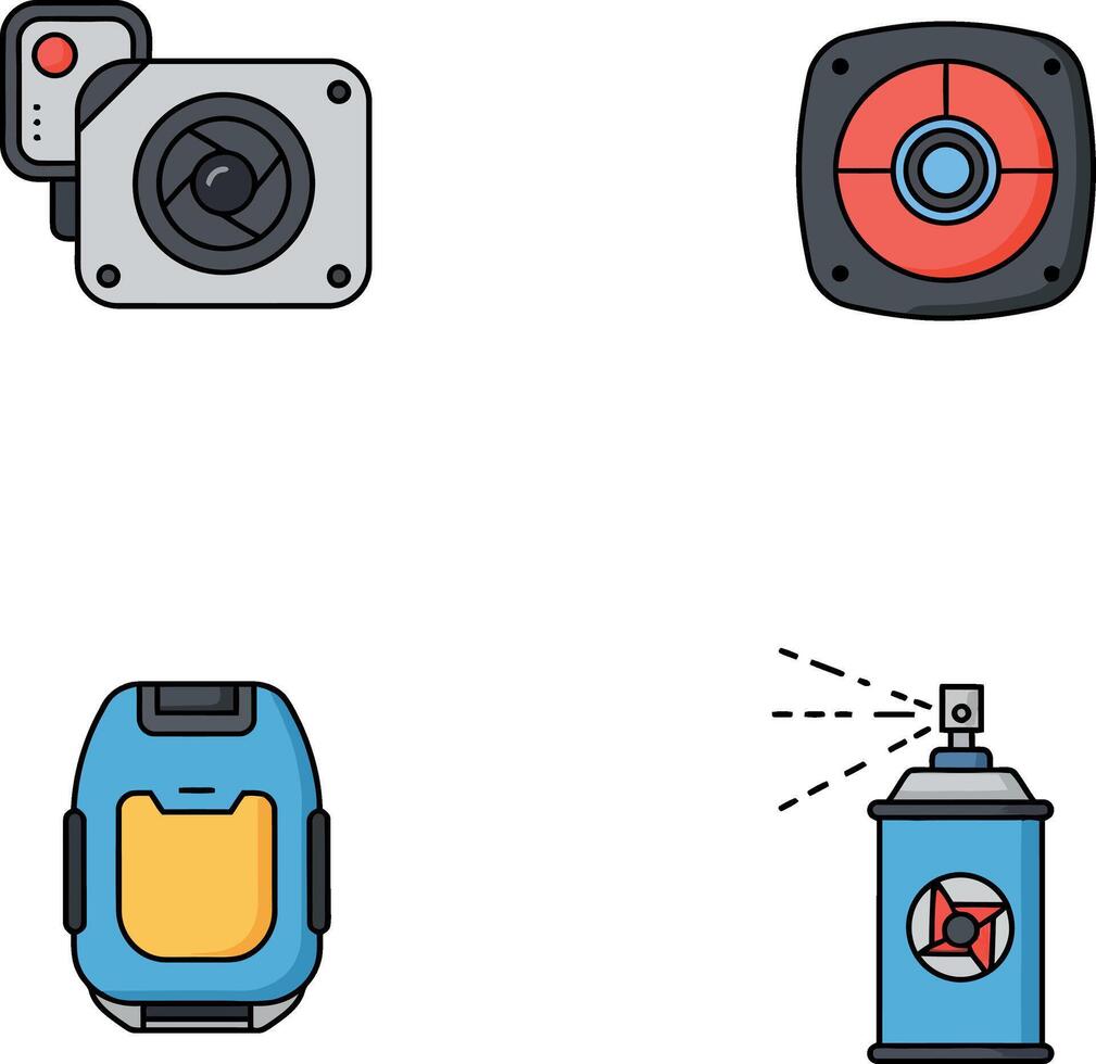 Industrial equipment icons set with fan cooler welding machine and spray can illustration vector