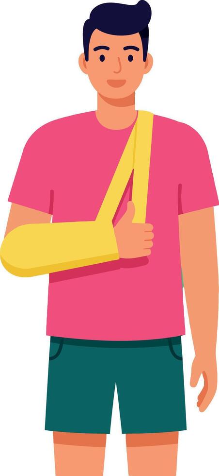 Young man with arm cast giving thumbs up in casual summer outfit illustration vector