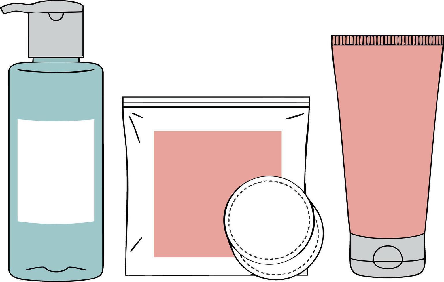Skincare Bottles and Tubes Illustration with Soft Blue and Pink Colors vector