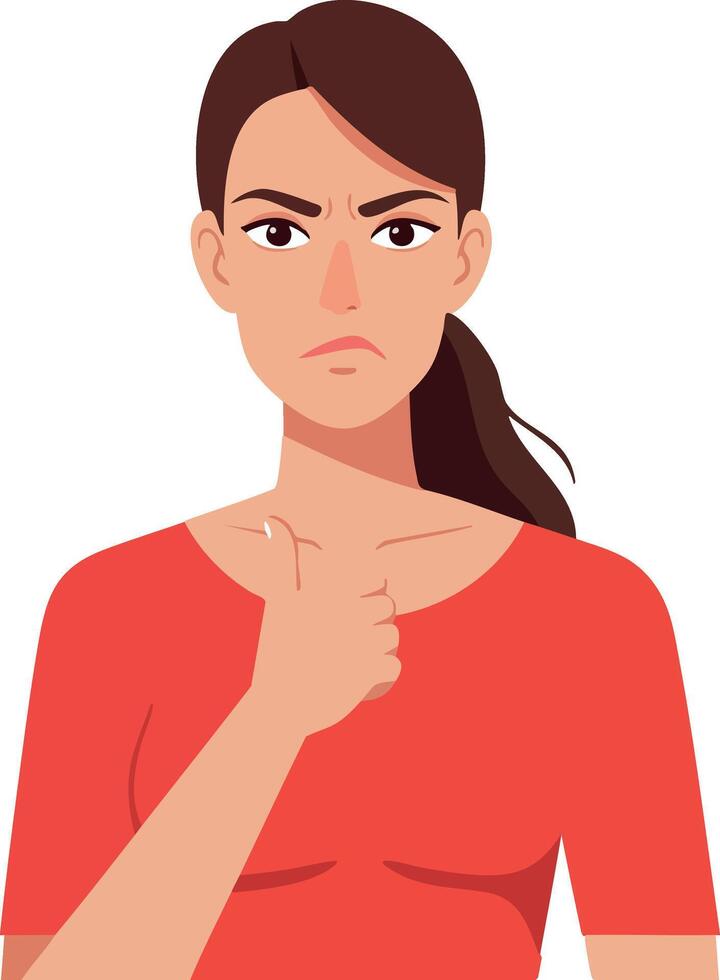 Angry woman with red shirt pointing finger illustration portrait vector