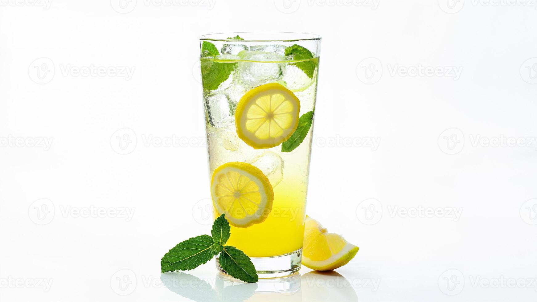 Refreshing Lemonade Glass with Ice Isolated photo