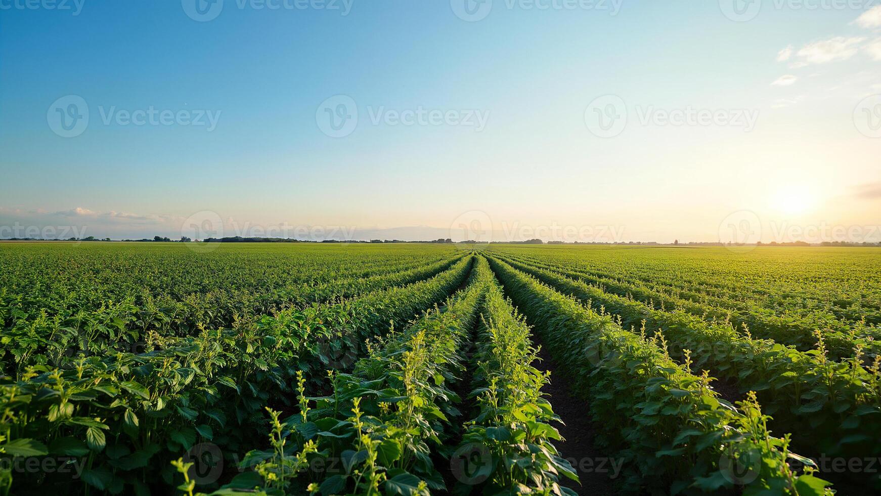 Lush Soybean Field Under Evening Sky photo