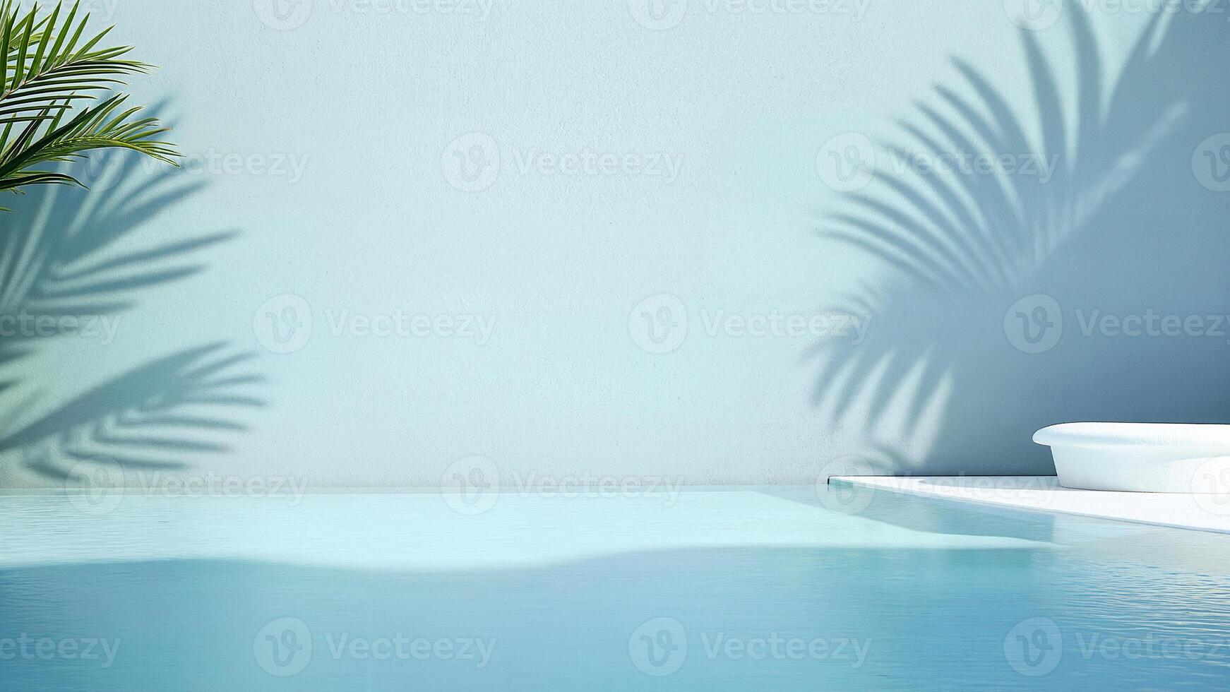 Minimalist Poolside Scene With Palm Shadows photo