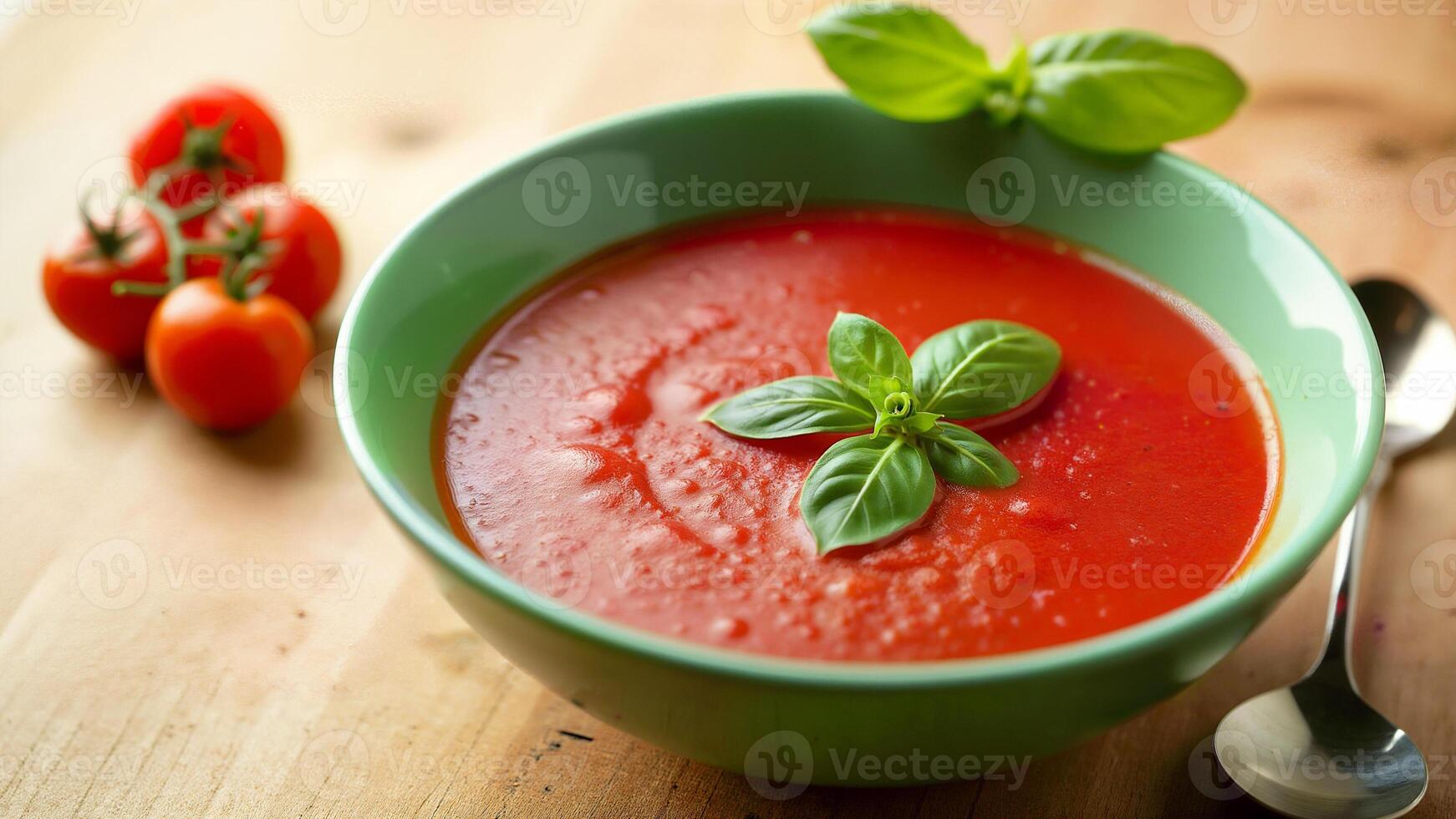 Fresh Tomato Soup with Basil Garnish photo
