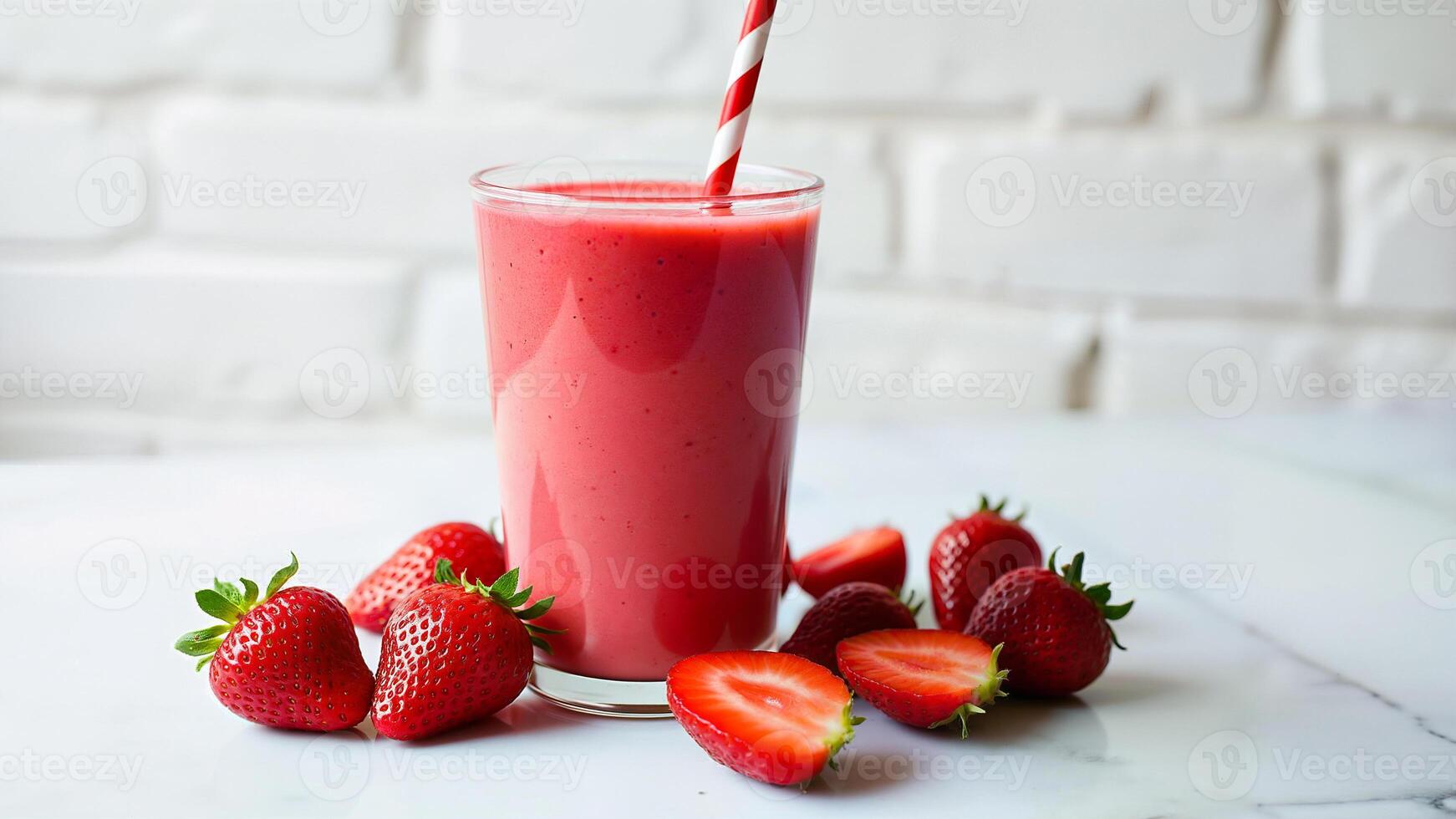 Fresh Strawberry Smoothie with Whole Berries Isolated photo