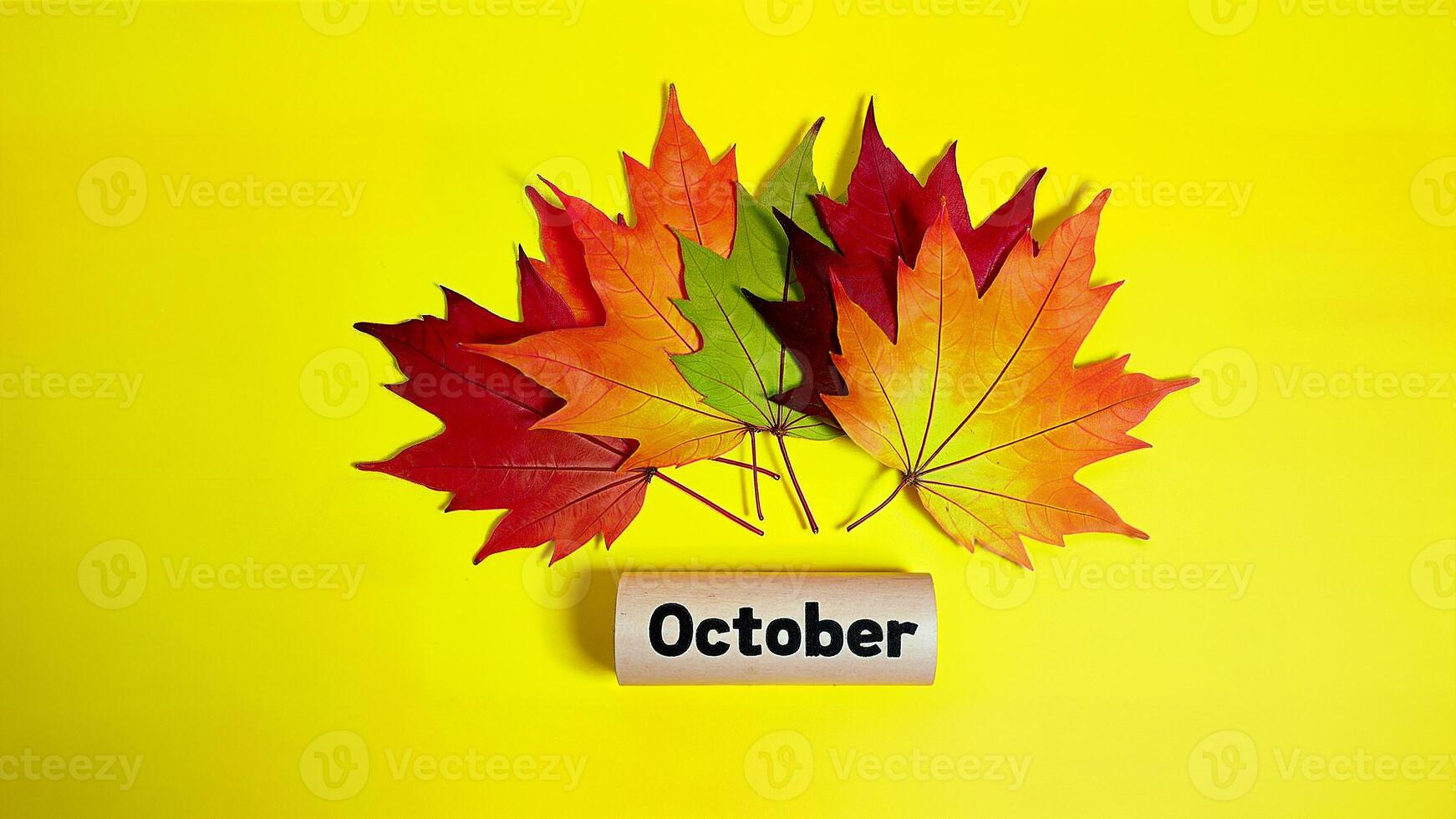 Colorful Autumn Leaves and October Calendar photo