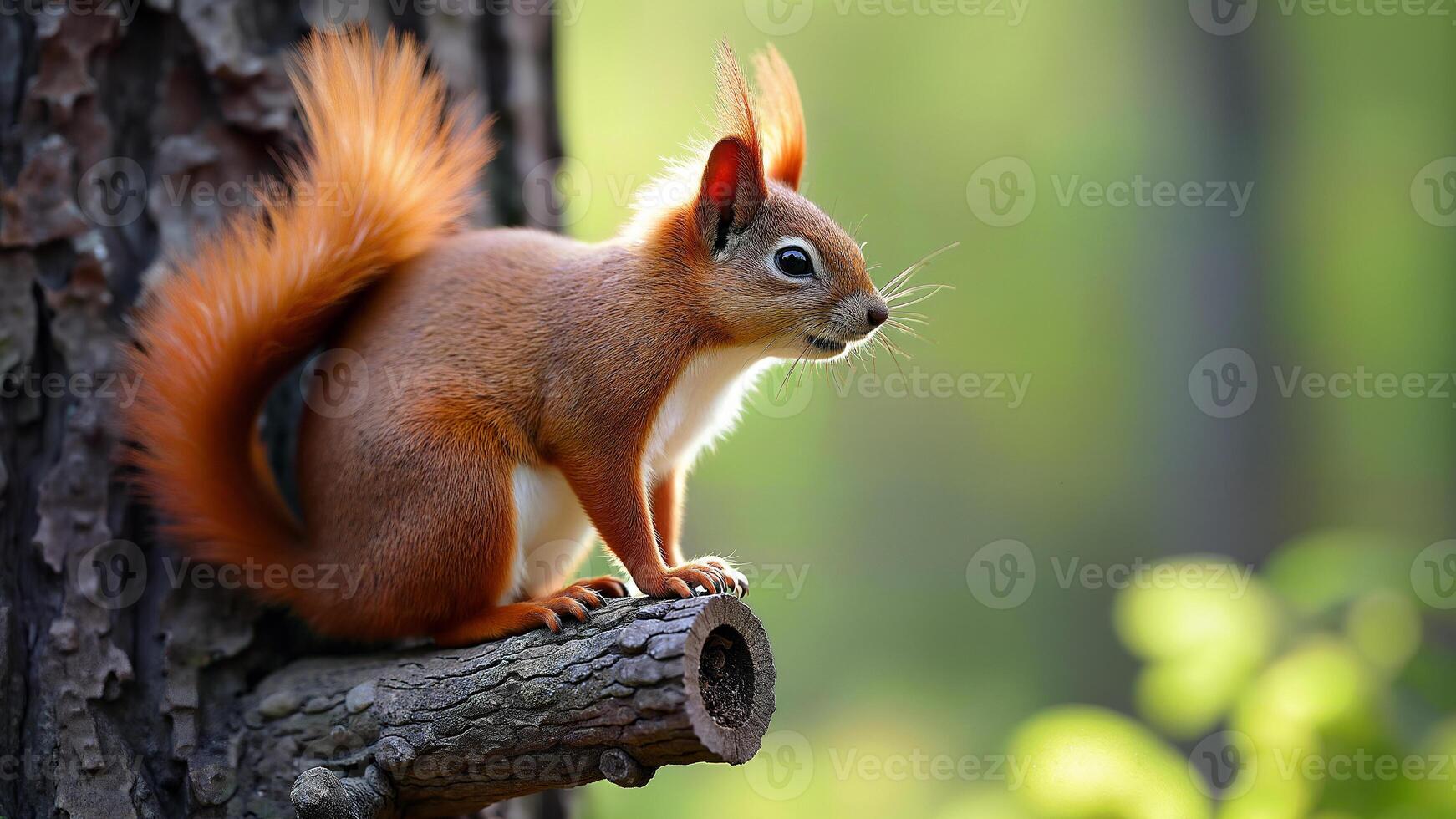 Red Squirrel Perched On Tree Branch photo
