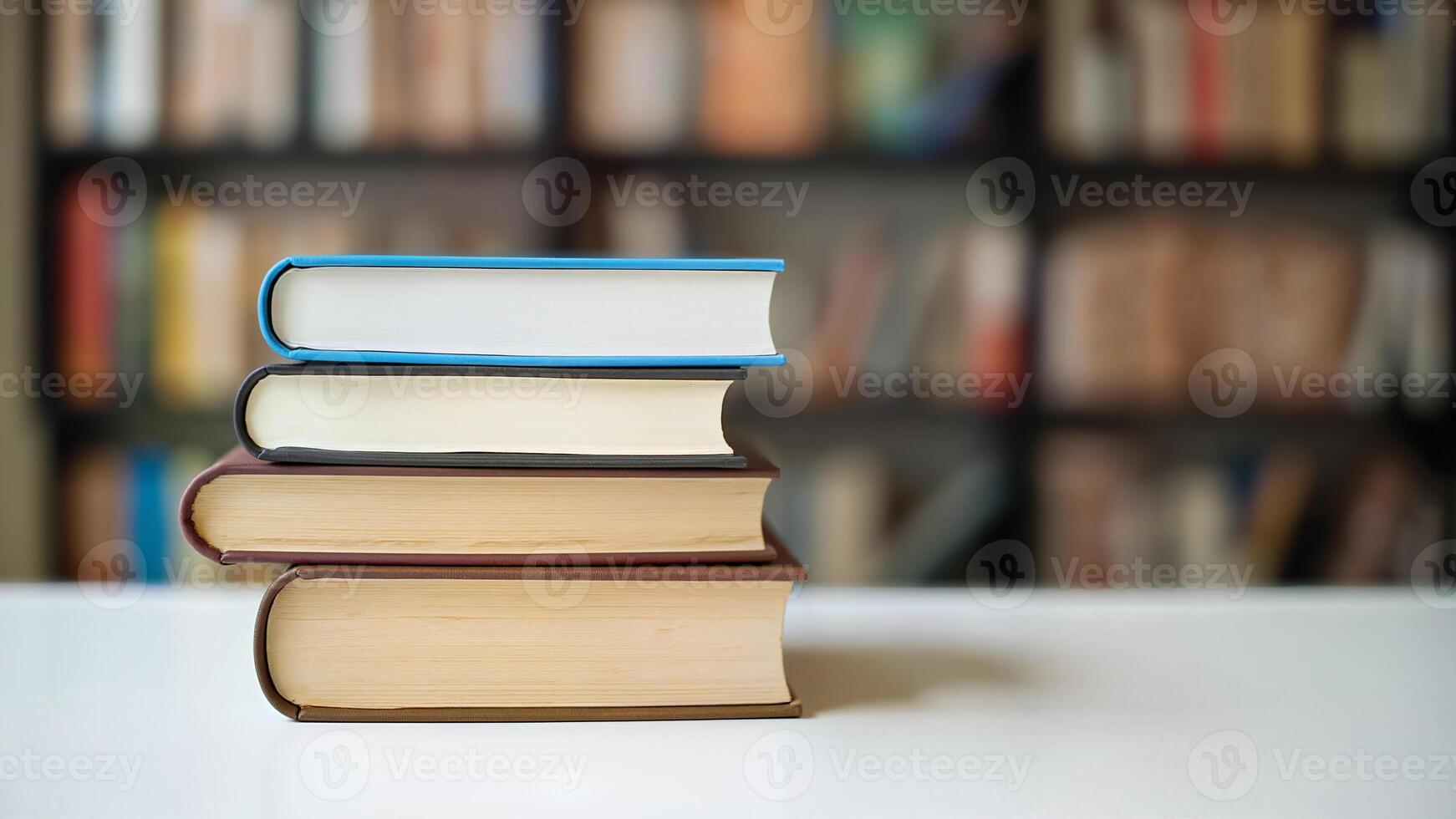 Stack of Books on Library Table photo