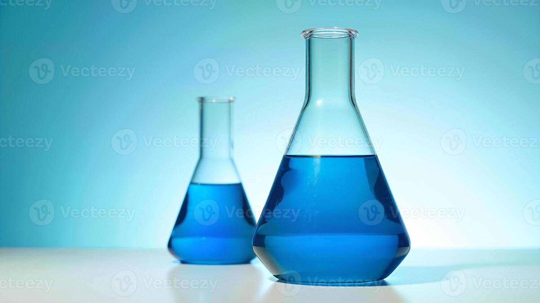 Laboratory Glassware With Blue Liquid Isolated photo