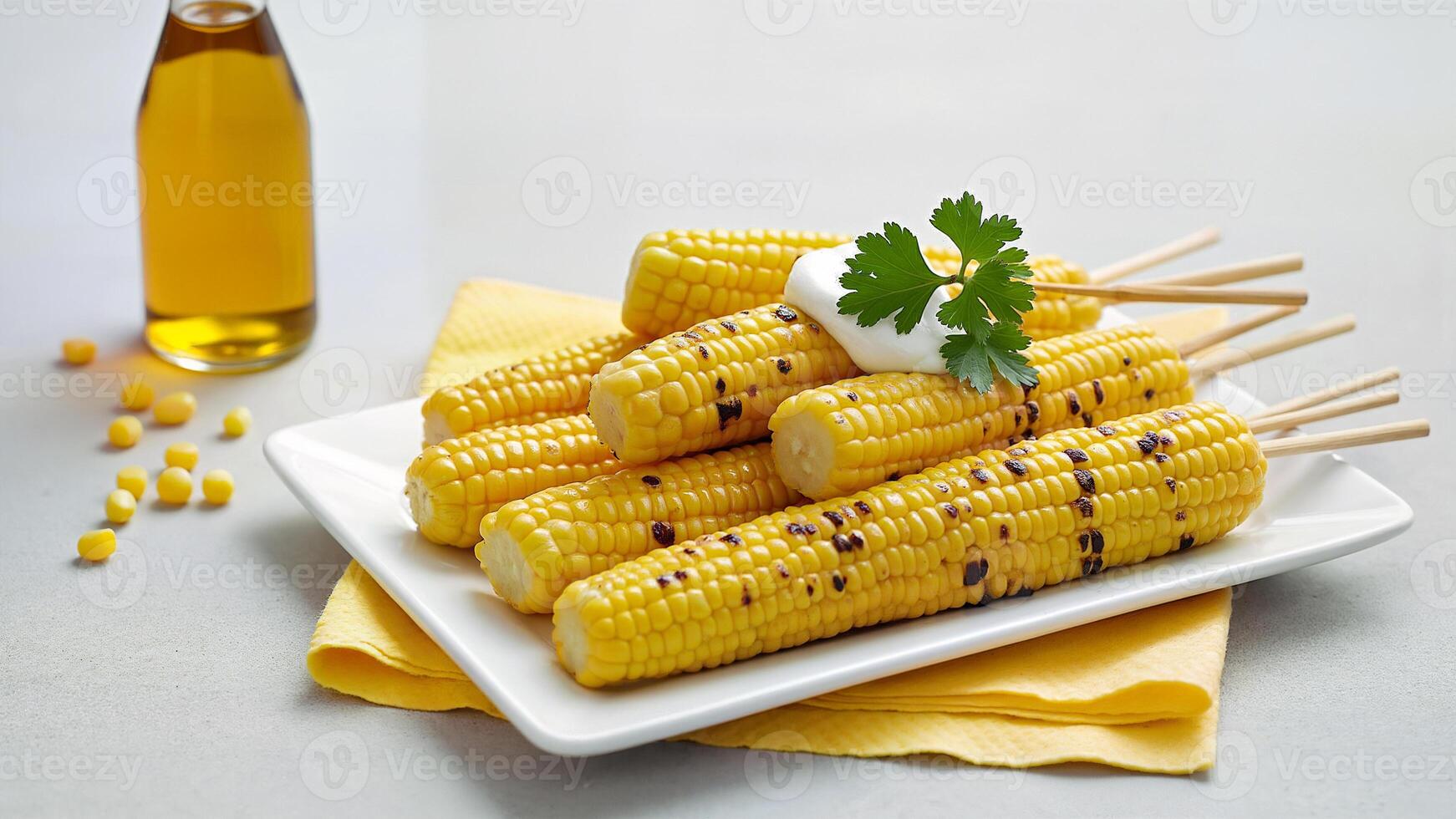 Grilled Corn on Skewers with Butter Garnish photo