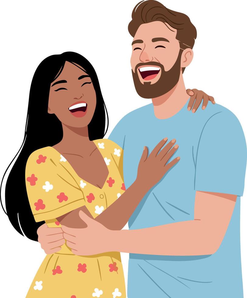 Happy couple embracing and laughing together in casual clothing illustration vector