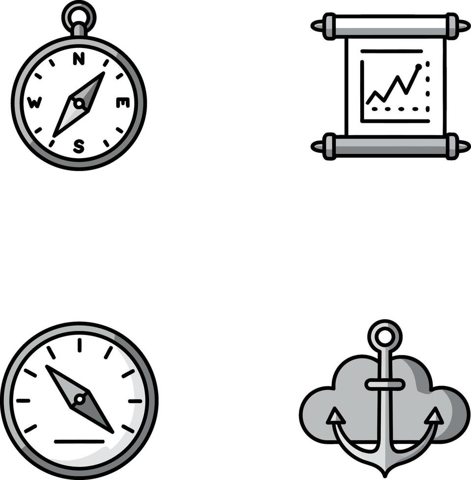 Compass barometer anchor navigation and chart icons set collection vector
