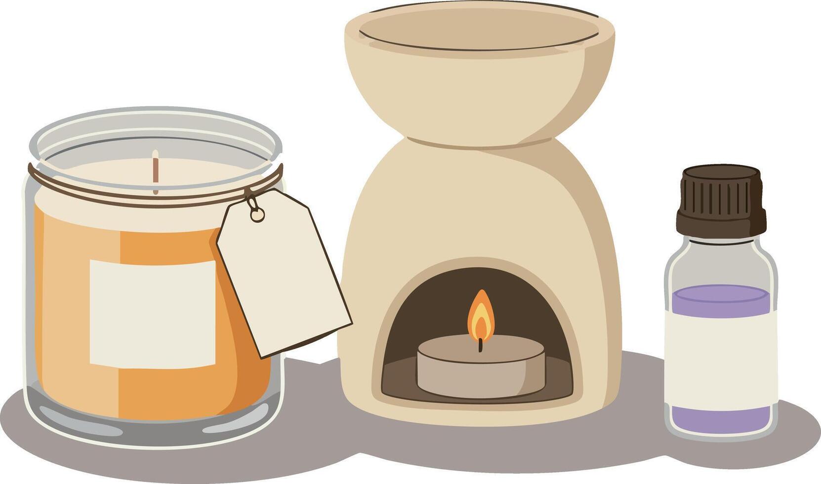 Aromatherapy candle oil burner and essential oil bottle natural wellness illustration vector