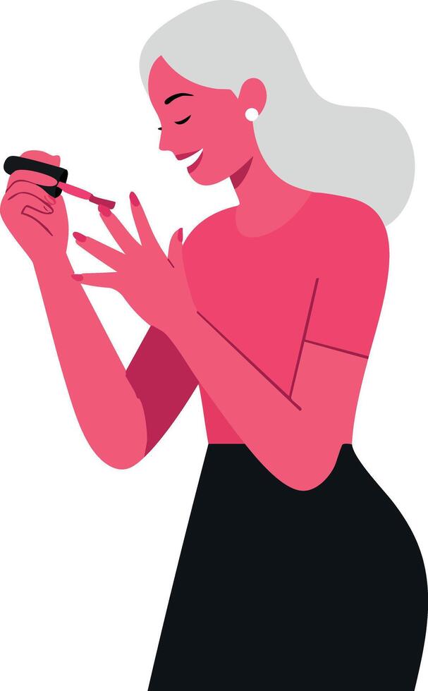 Woman painting nails with brush in portrait style illustration vector