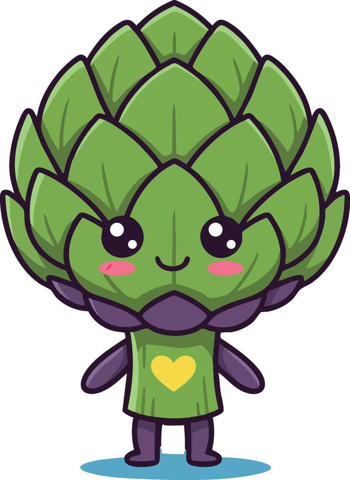 Cute artichoke character with heart on shirt happy and smiling illustration vector