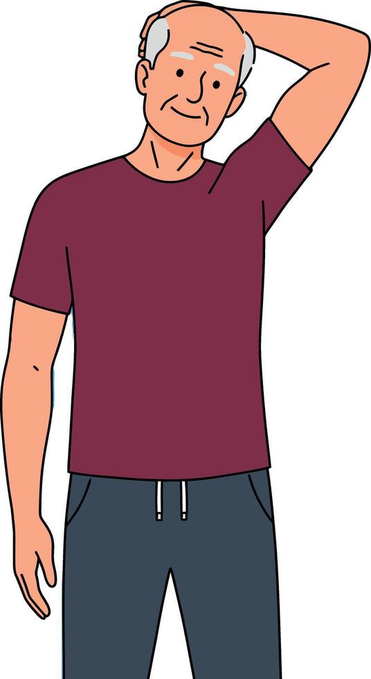 Elderly man in casual clothes scratching head illustration natural pose vector