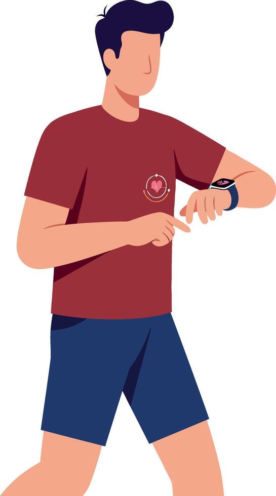 Man running checking smartwatch fitness activity health tracking illustration vector