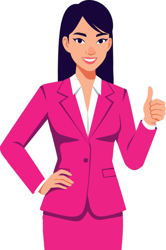 Businesswoman in pink suit giving thumbs up gesture smiling confidently illustration vector