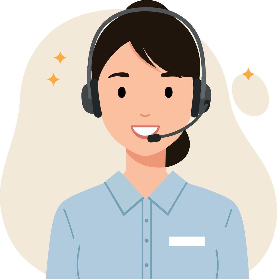 Customer Service Representative Female Support Agent Wearing Headset Illustration vector
