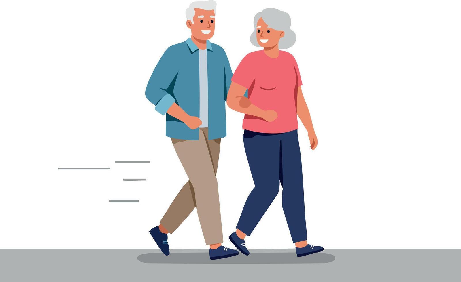 Elderly couple walking together smiling active lifestyle illustration vector
