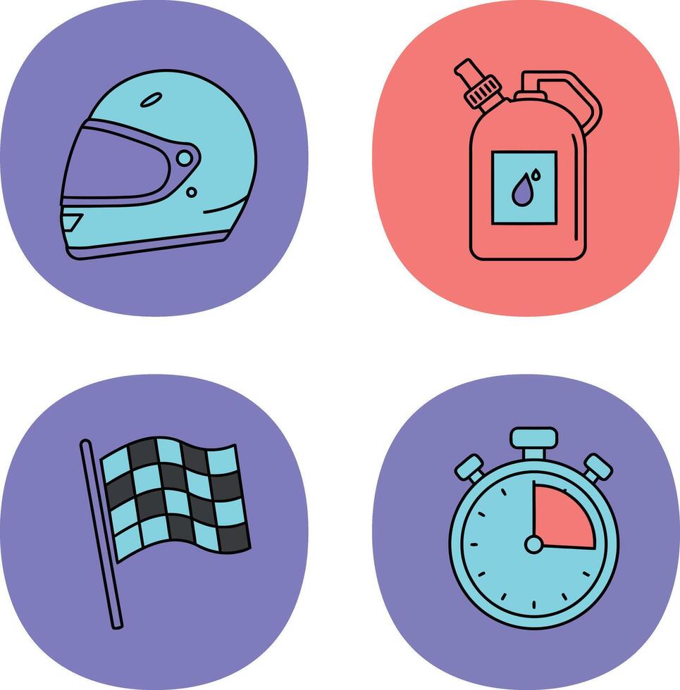 Racing helmet fuel container checkered flag and stopwatch icons set vector