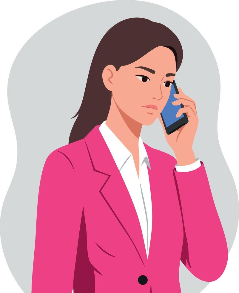 Businesswoman in pink suit talking on smartphone illustration modern style vector