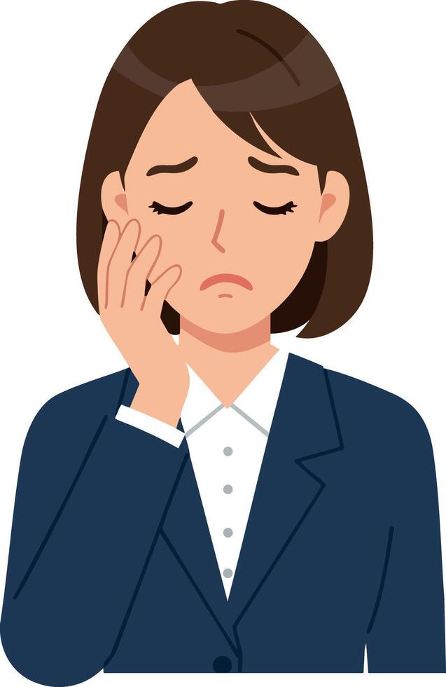 Woman in navy blazer feeling toothache and discomfort illustration vector