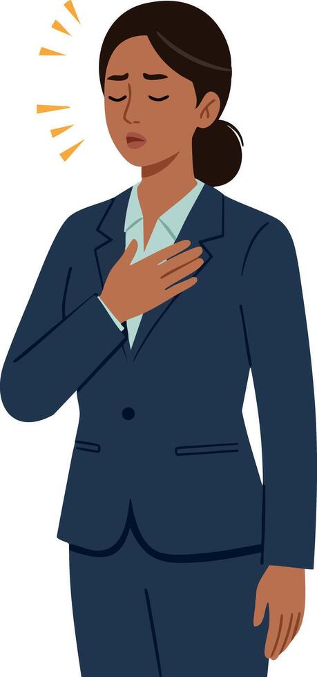 Businesswoman showing gratitude with hand on chest in formal suit illustration vector