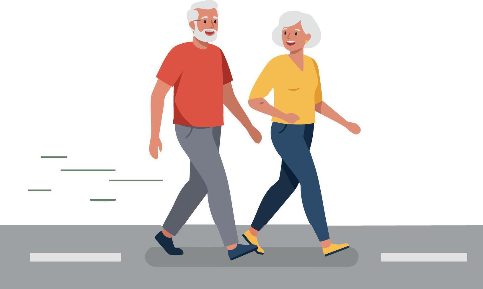 Elderly couple walking together on road illustration with casual clothing and gray hair vector